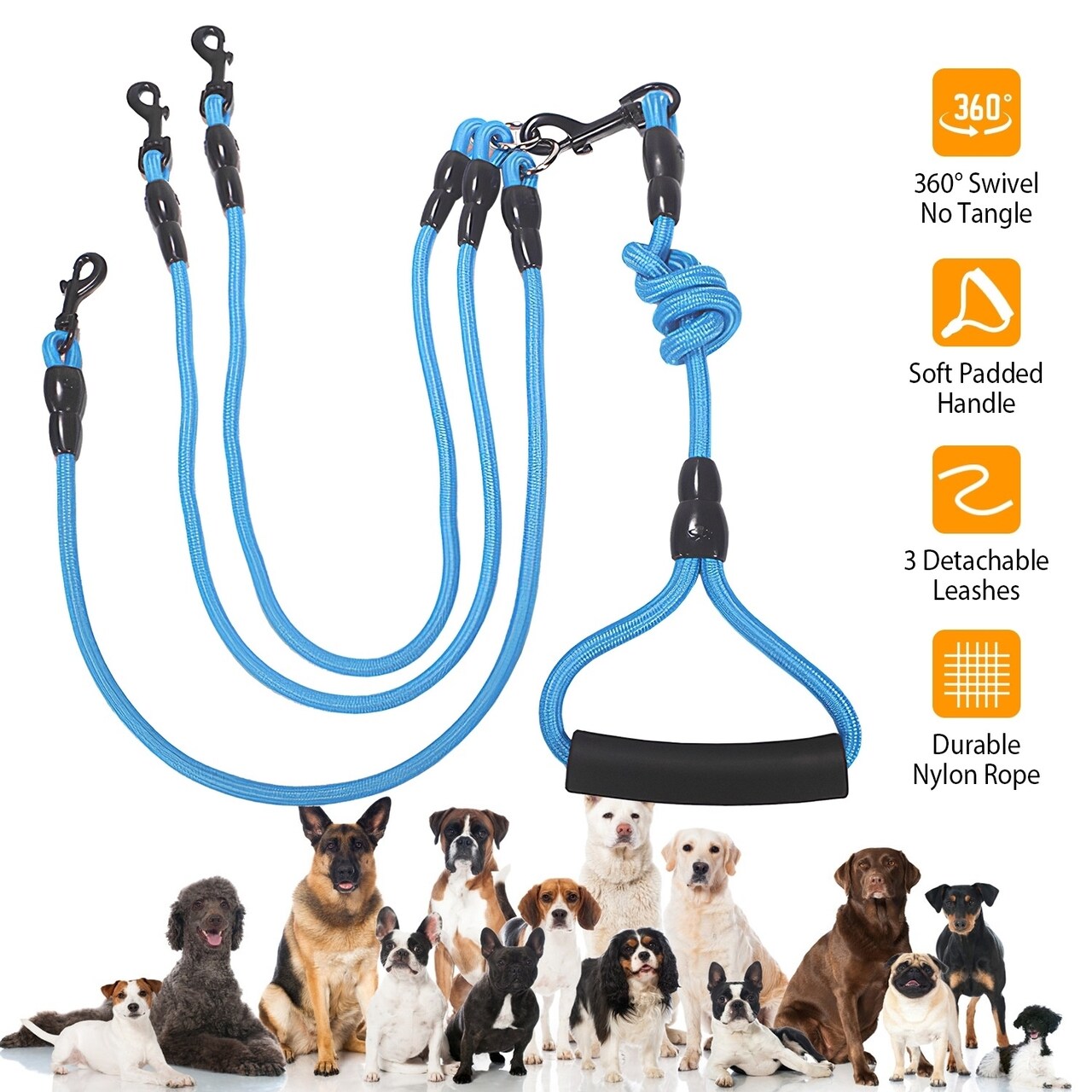 Global Phoenix 3 Dog Leash Traction Rope Walking Training Lead with Padded  Handle 4.6ft